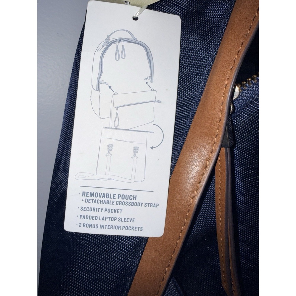 TOMMY BAHAMA Travel Laptop Backpack Crossbody Bag Navy Faux Leather Trim‎ H - Picture 7 of 8